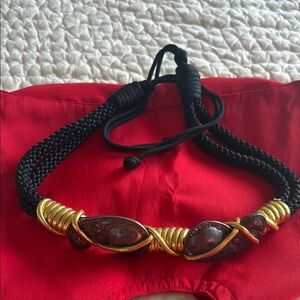 Vintage 80s Ornate Metal and Silk Cord Belt - size SM